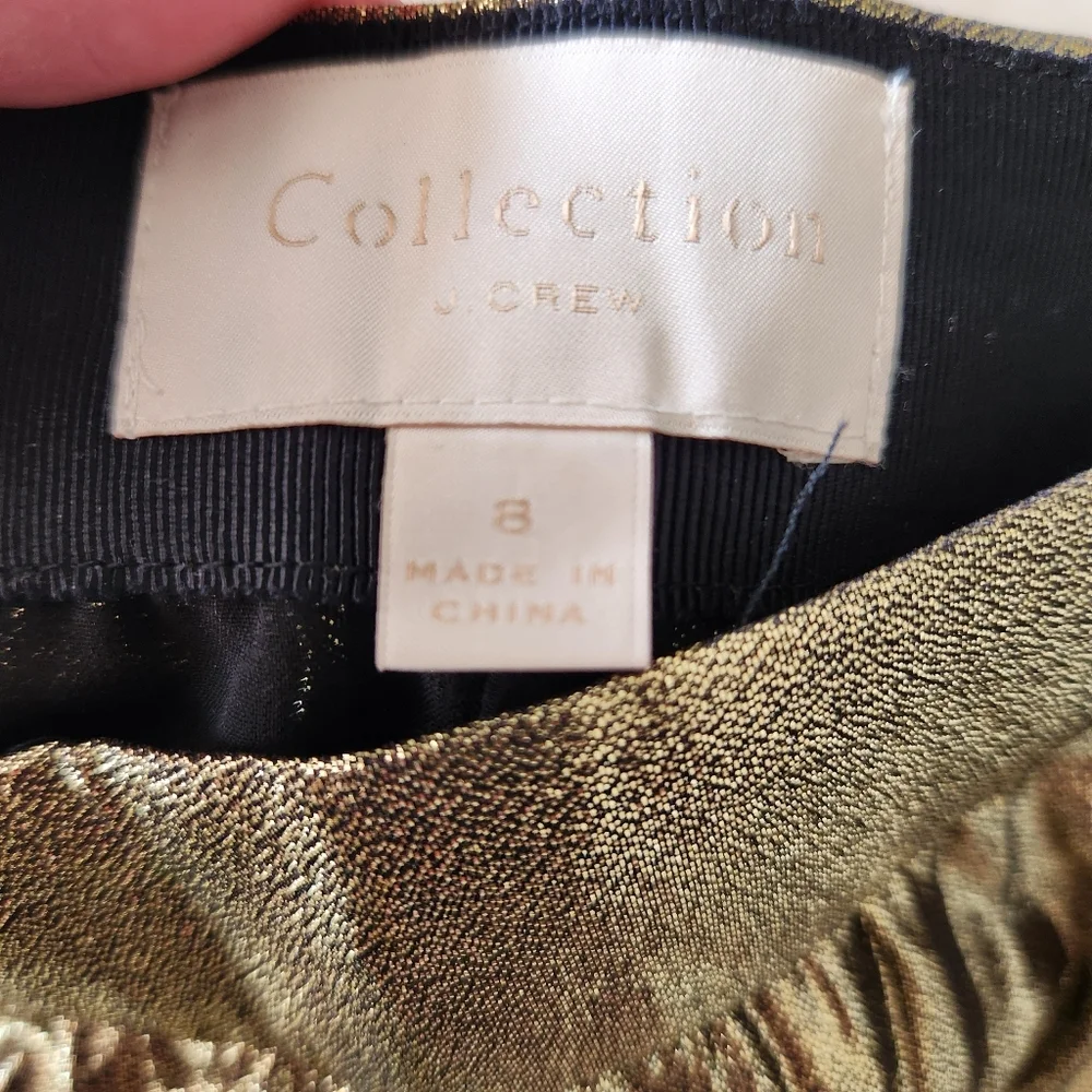 J Crew Collection Metallic Pleated Midi Skirt Womens Size 8 A-line Gold Black